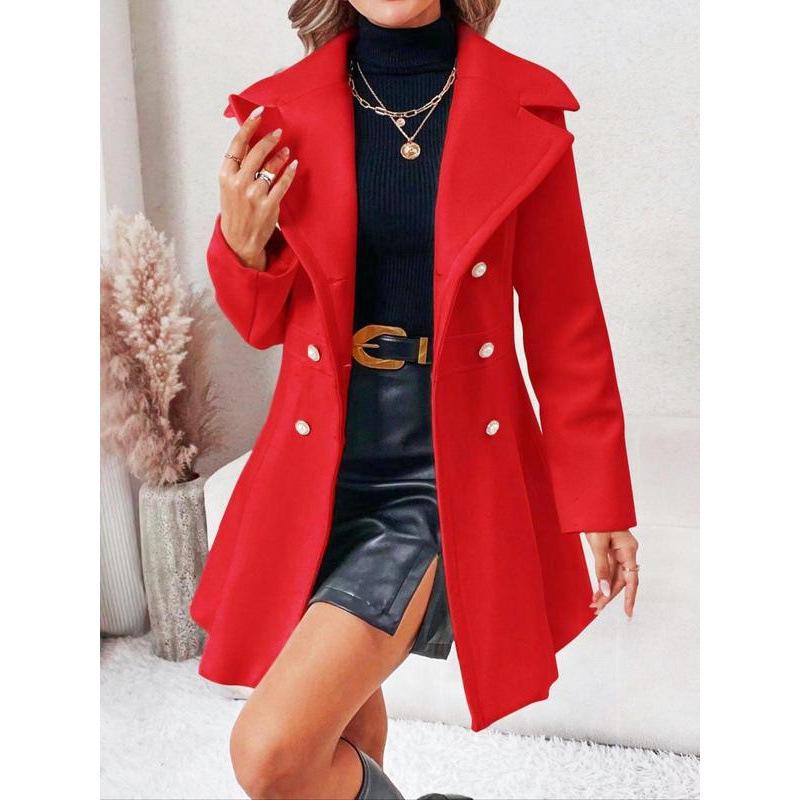 European & American Women's Double-Breasted Woolen Coat - Autumn/Winter Fashionable Style