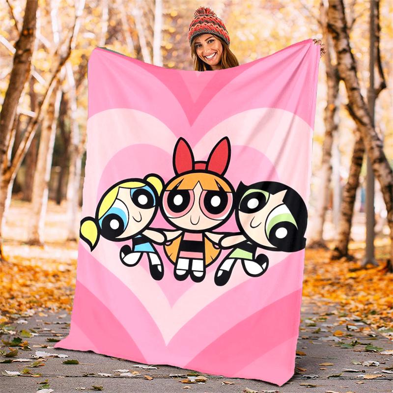 Powerpuff Flannel Blanket Soft Warm All-Season Throw, Design for Camping, Car Travel, Hiking Sofa, Bed, Office Perfect Gift for Parties