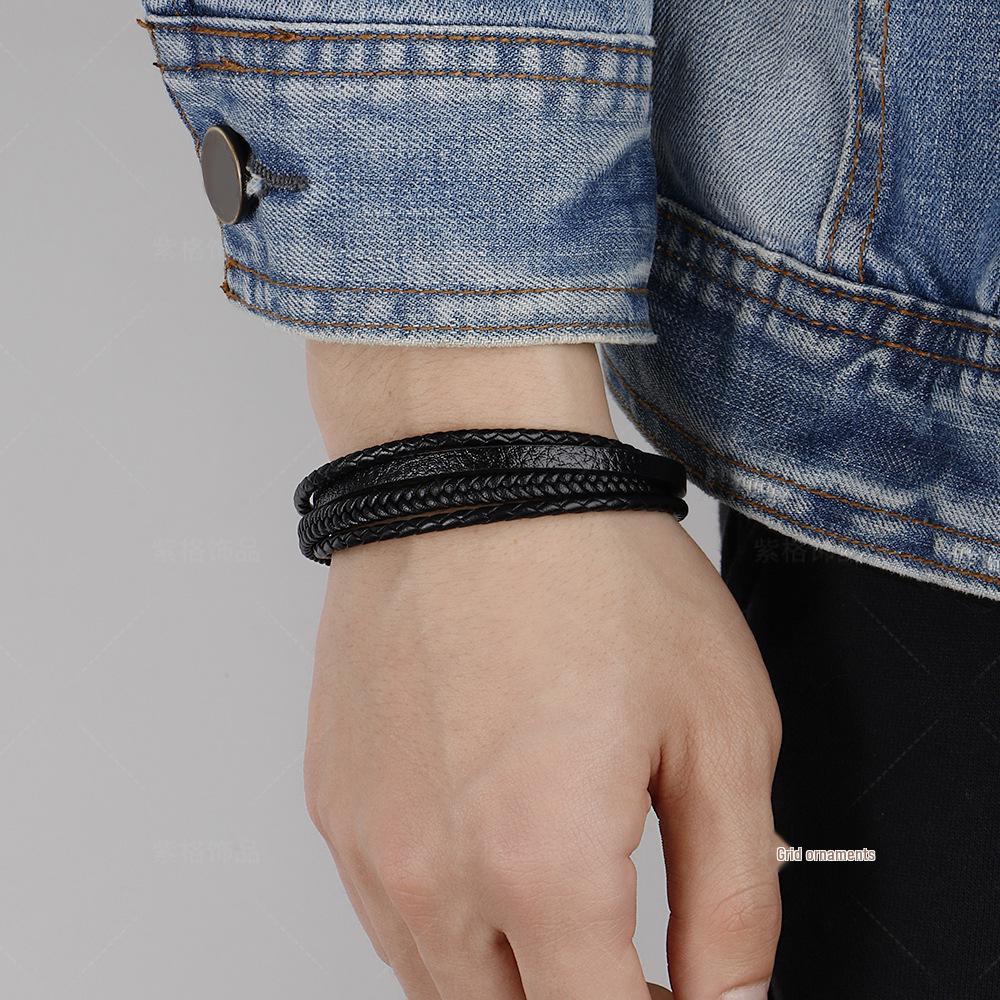 Pulseras de Cuero Retro Multicapa Estilo Europeo y Americano para Hombre