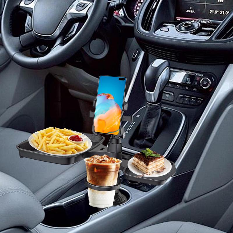 Car Cup Holder Tray 4-in-1 Car Swivel Tray Adjustable Travel Food Table Tray Multifunctional Car Holder Expander 360-degree