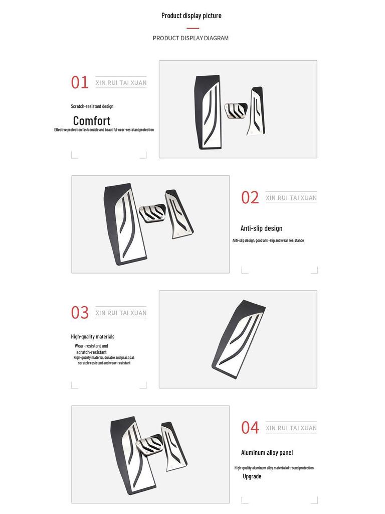 Anti-Slip Pedal Covers for BMW 3 Series (2013-2019) - Accelerator, Brake, Rest Area