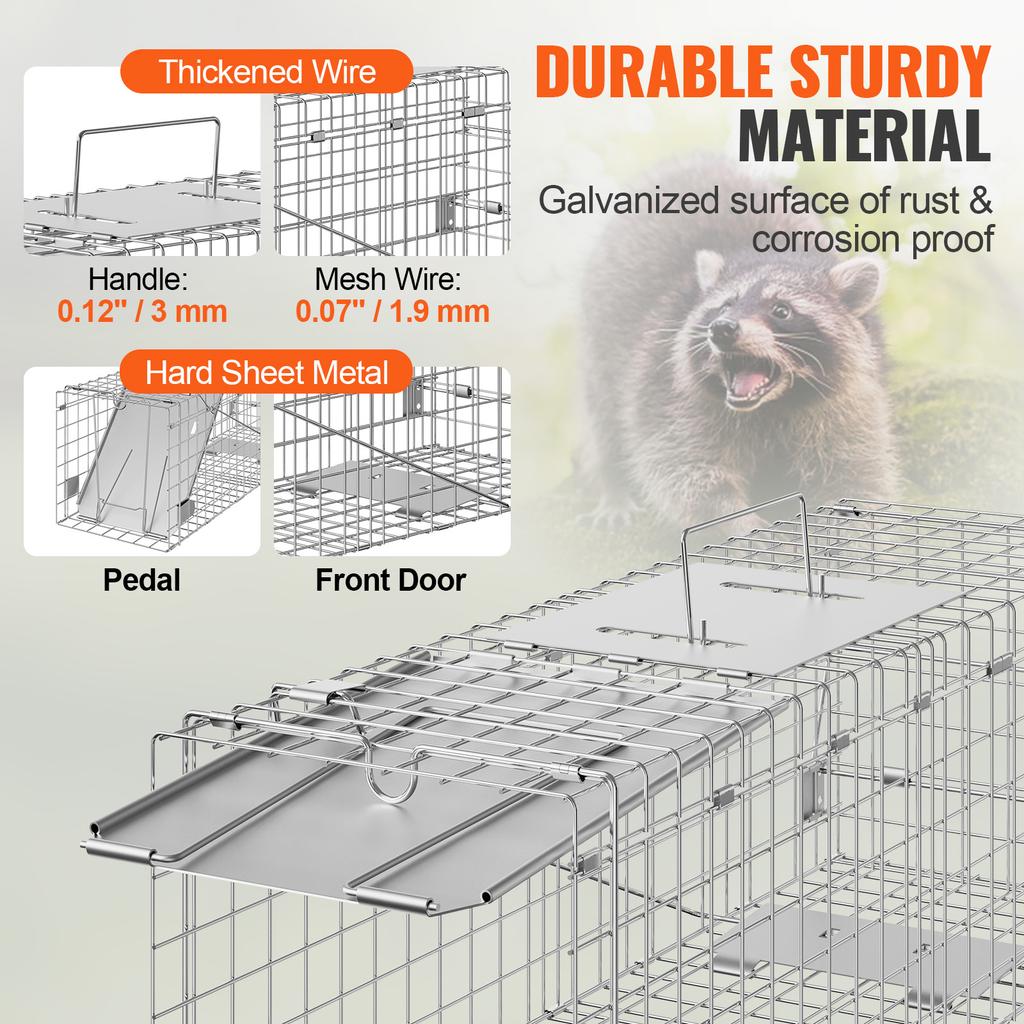 SucceBuy 24/31/42/50in Live Animal Cage Trap Folding Humane Cat Trap Galvanized Iron with Handle for Rabbit Squirrels Groundhogs