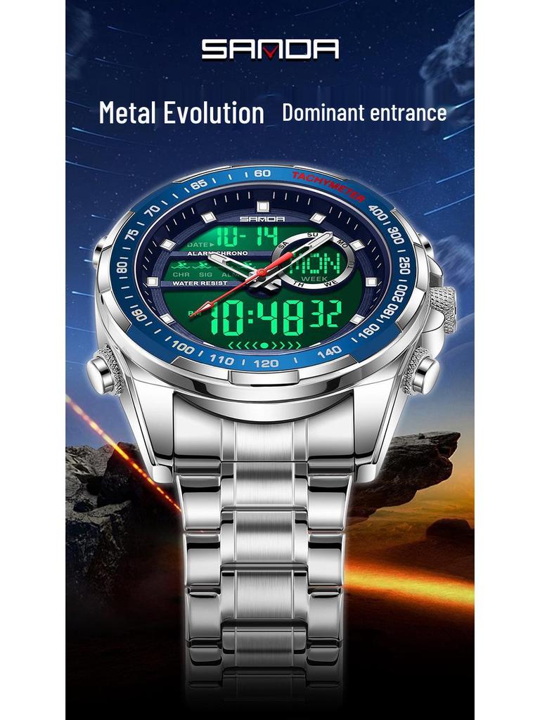 Sanda 6318 Men's Multi-Function Outdoor Sports Watch with Three-City Time, Countdown, and Waterproof Features