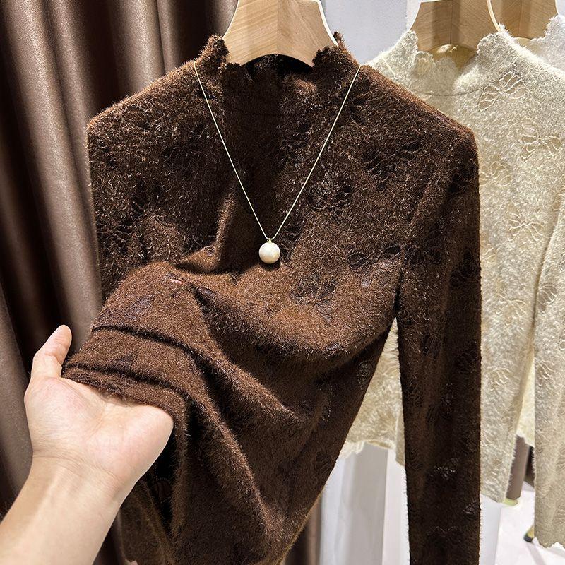 Svetre Topy Dámske Dlhý Rukáv Jeseň Zima Prešívaná Blúzka Oversized Rolák Voľná Košeľa s Dlhým Rukávom Úzky Pulóver Topy