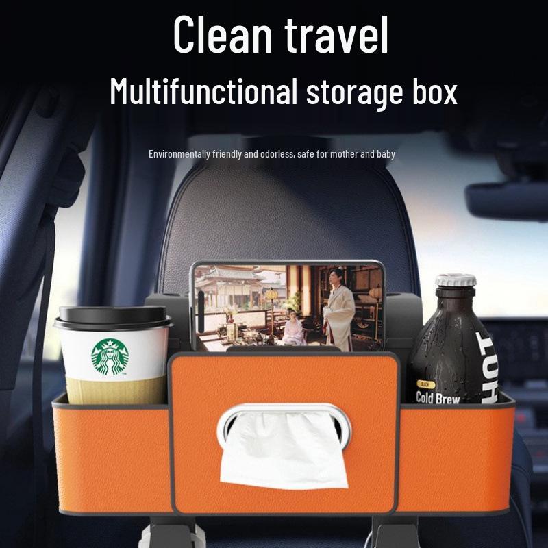Multifunctional Car Seat Back Organizer with Tissue Box and Cup Holder Hooks