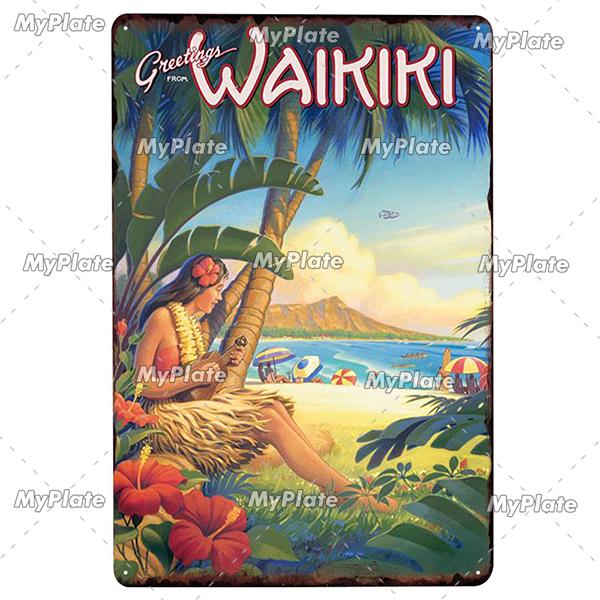 BEACH Metal Sign Vintage Plaque Surf Tin Sign Plate Wall Decor For Bar Pub Man Cave HawaiiKahunaSanta Barbara Poster Custom