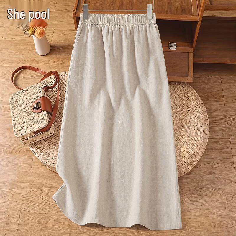 

Her Pool Solid Linen Midi Skirt M