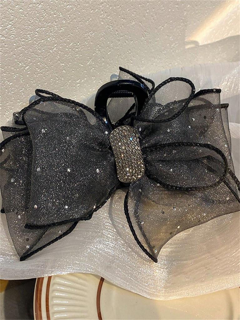 1 Women's Summer New Rhine-mesh Bow Grab Clip Back Head Disc Hair Clip Large Shark Clip Temperament Hair Clip Headpiece
