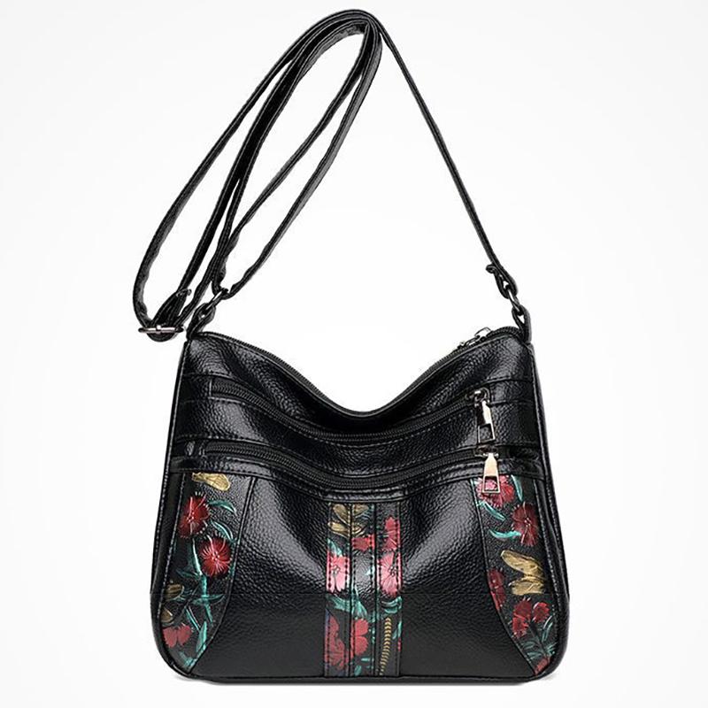 

2025 Новая сумка из натуральной кожи с текстурой. Многослойная сумка через плечо большой вместимости. Высококачественная сумка через плечо из мягкой кожи. чёрный