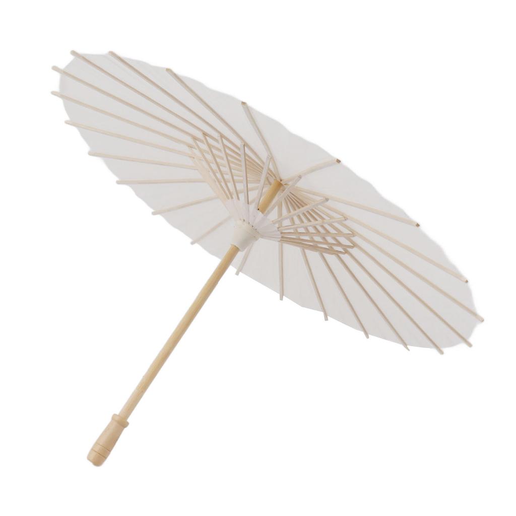 Papirparasoll for barn, bambus og papir i kinesisk stil, elegante hvite DIY-papirparaplyer for dekorasjon