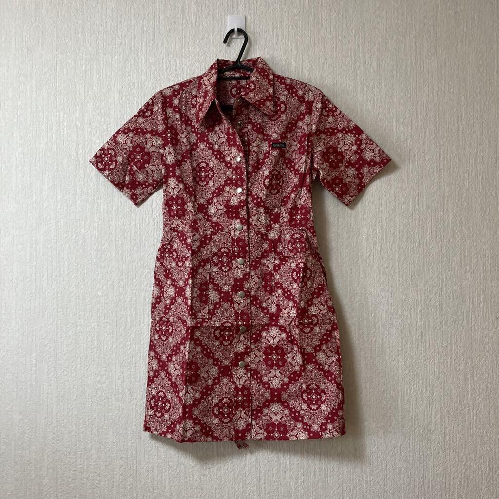 [USED] SCULPTOR Red Floral Bandana Print Short Sleeve Dress, Size Small