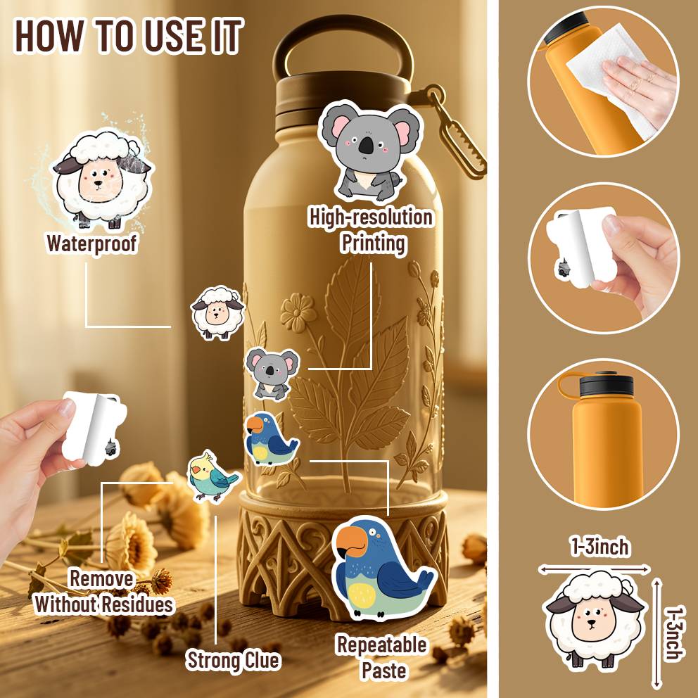 35pcs-50pcs Cartoon Nature Stickers Colorful Animal Stickers Stickers For DIY Phone Laptop Scrapbook Bike