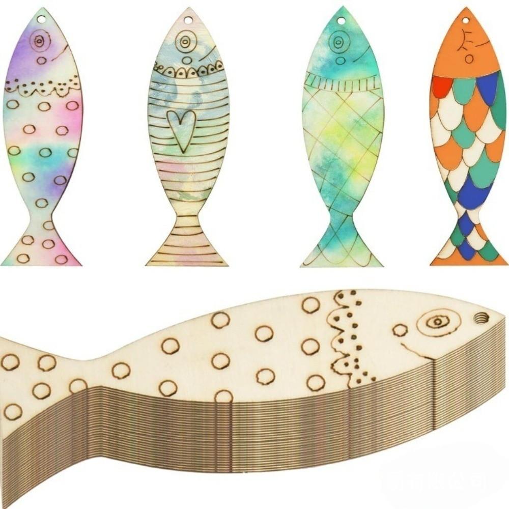 40PCS Blank Wooden Fish Cutouts Sea Animal DIY Crafts Fish Shape Wood Slice Rustic Hand Carved Fish Wall Decor Garden Patio