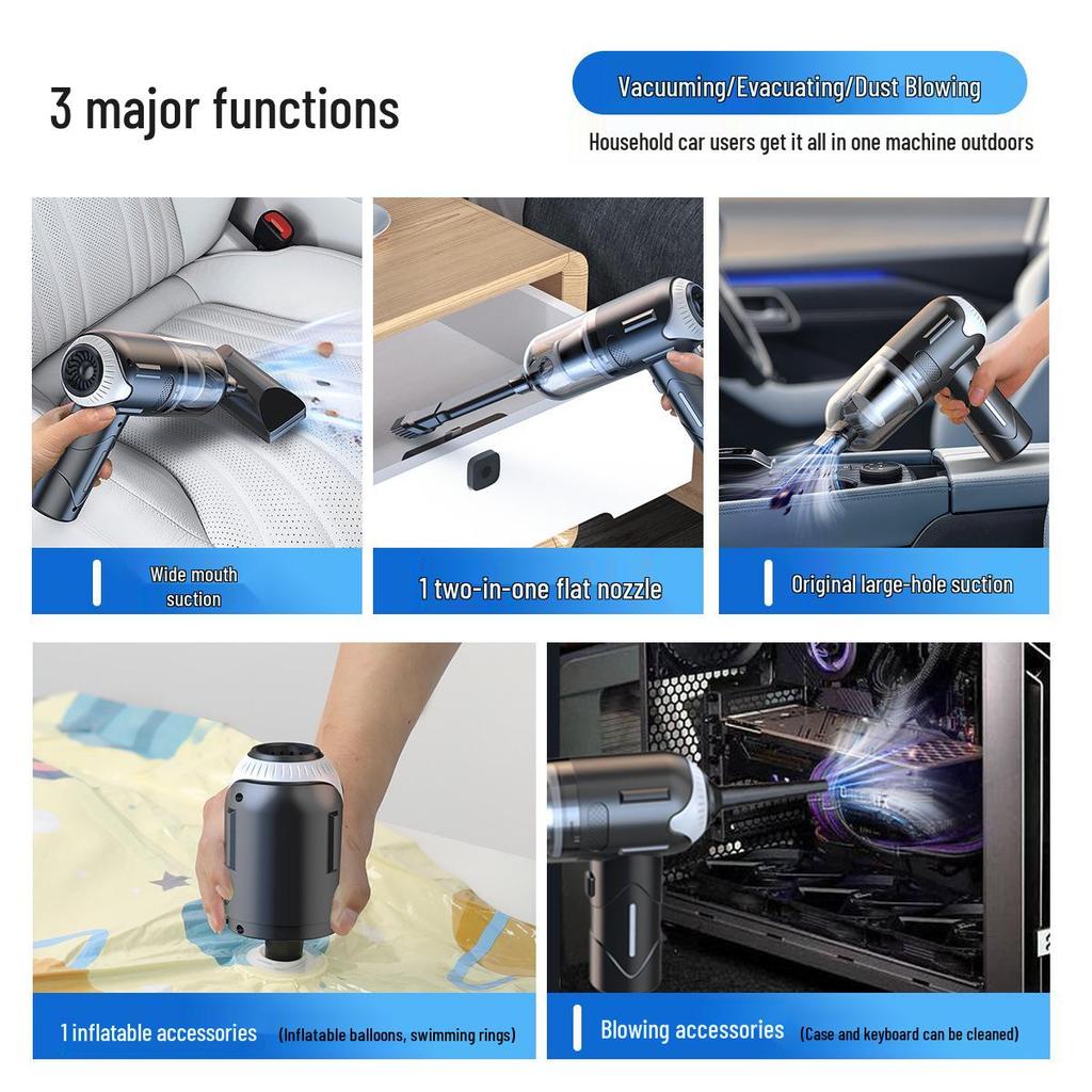 High-Suction Handheld Wireless Car Vacuum Cleaner, Dual-Use for Suction and Blow, Compact for Home and Car