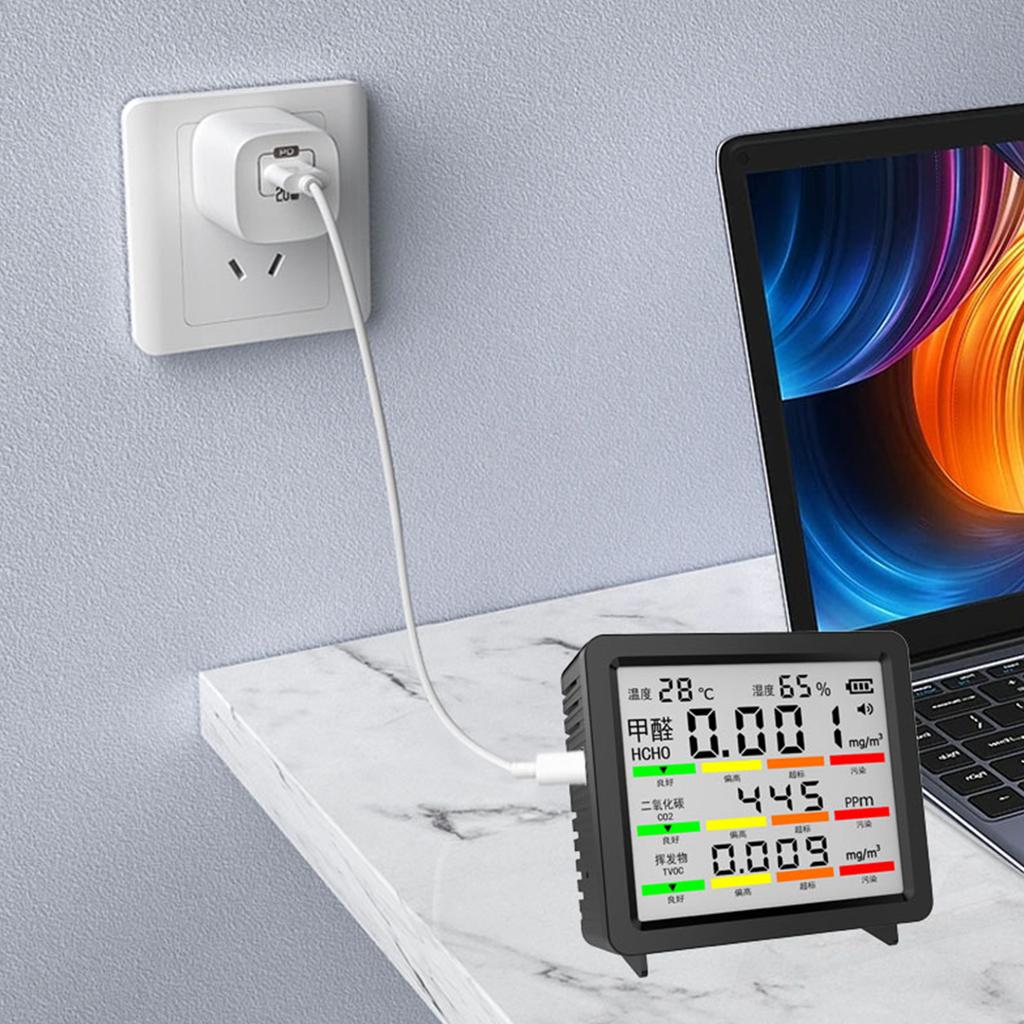 Indoor Air Quality Monitor TVOC Temperature Humidity CO CO2 Detection Portable Real-Time Detector for Home Office
