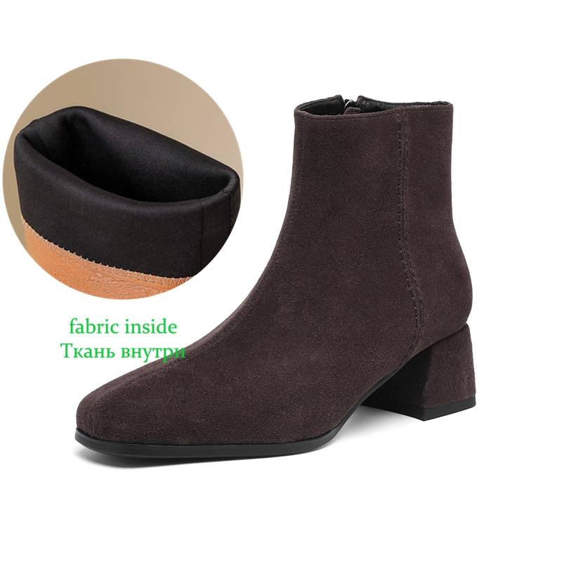 Krazing Pot 2026 cow suede nubuck Winter Square Toe Chunky Heels Chelsea Fashion Boots Women Zip Retro Women Ankle Boots