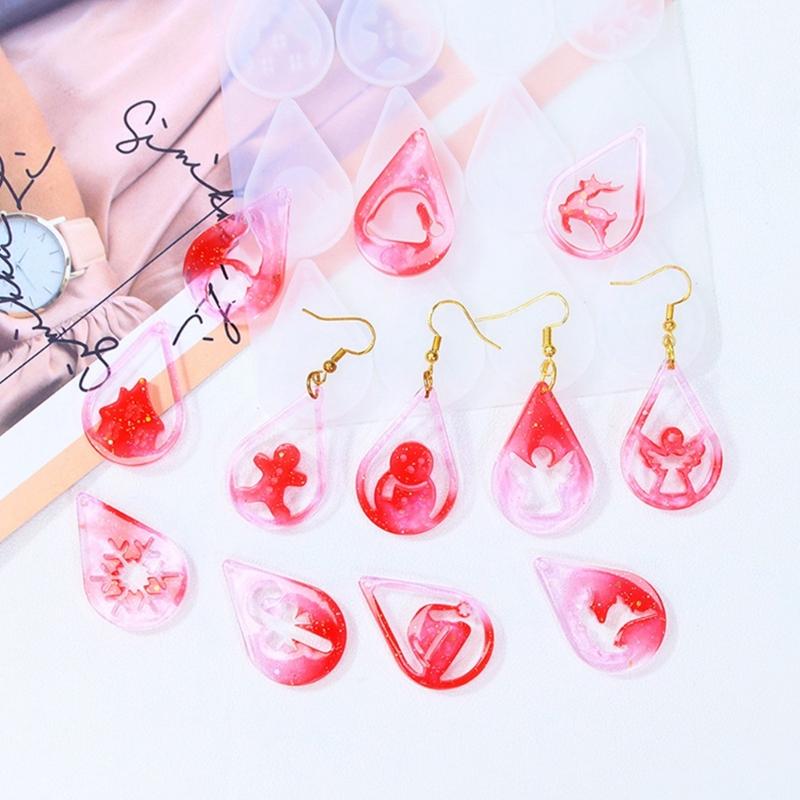 4Pcs Flexible Silicone Mold Christmas Earrings Mould Personalized Ear Pendant Mold for Craft Lovers Jewelry Supplies