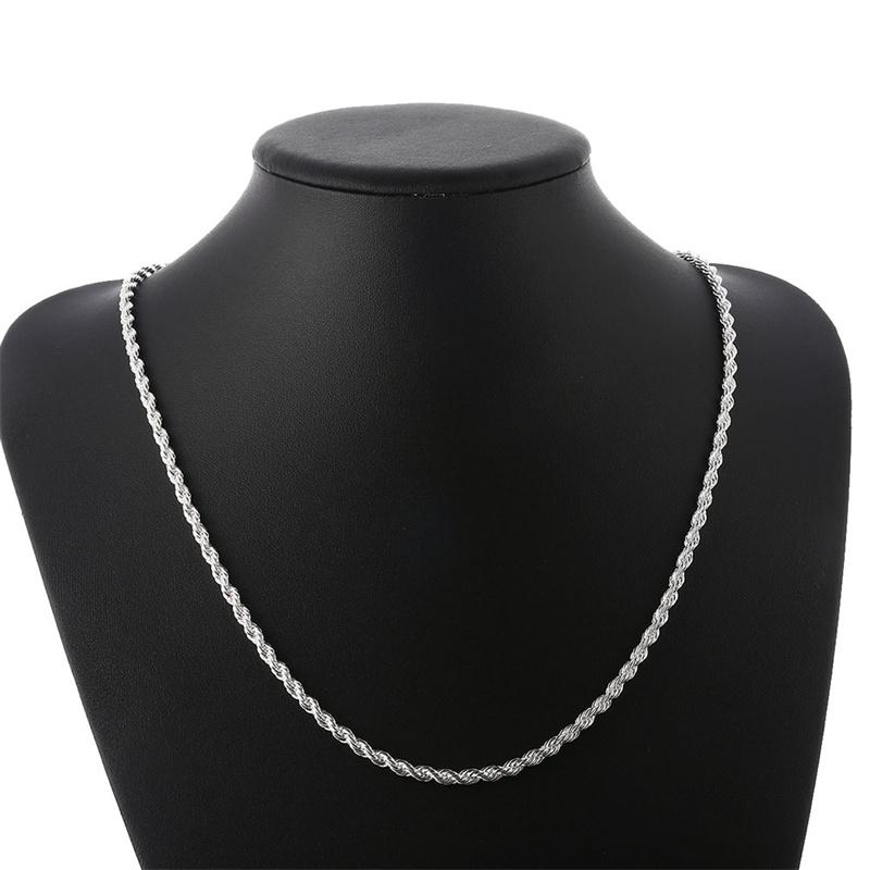 2ks 925 Sterling Silver náhrdelník náramek pro muže a ženy Jednoduchý hip-hop styl 4mm kroucené točené lano Iron Chain Lobste