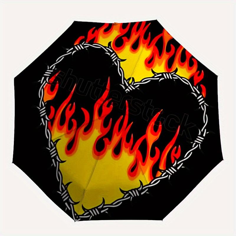 

1pc Flaming Heart Automatic Opening/closing Umbrella with Auto Open/Close, Windproof, Foldable Sunshade yy250811165