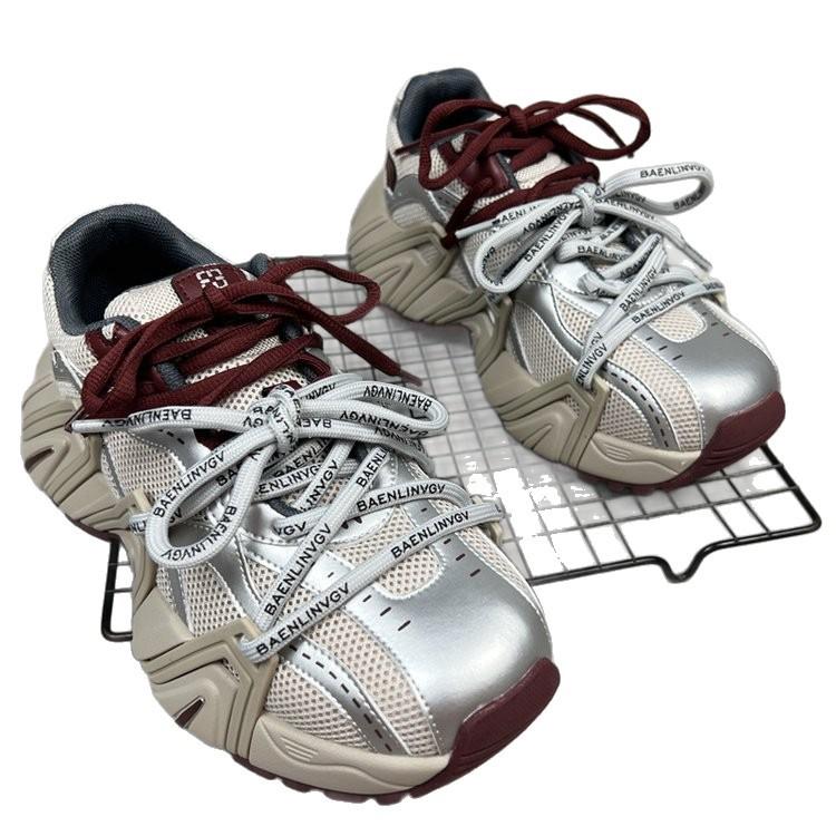 Daddy shoes for women 2025 autumn new retro style fancy straps heightening casual sports shoes breathable running shoes for women