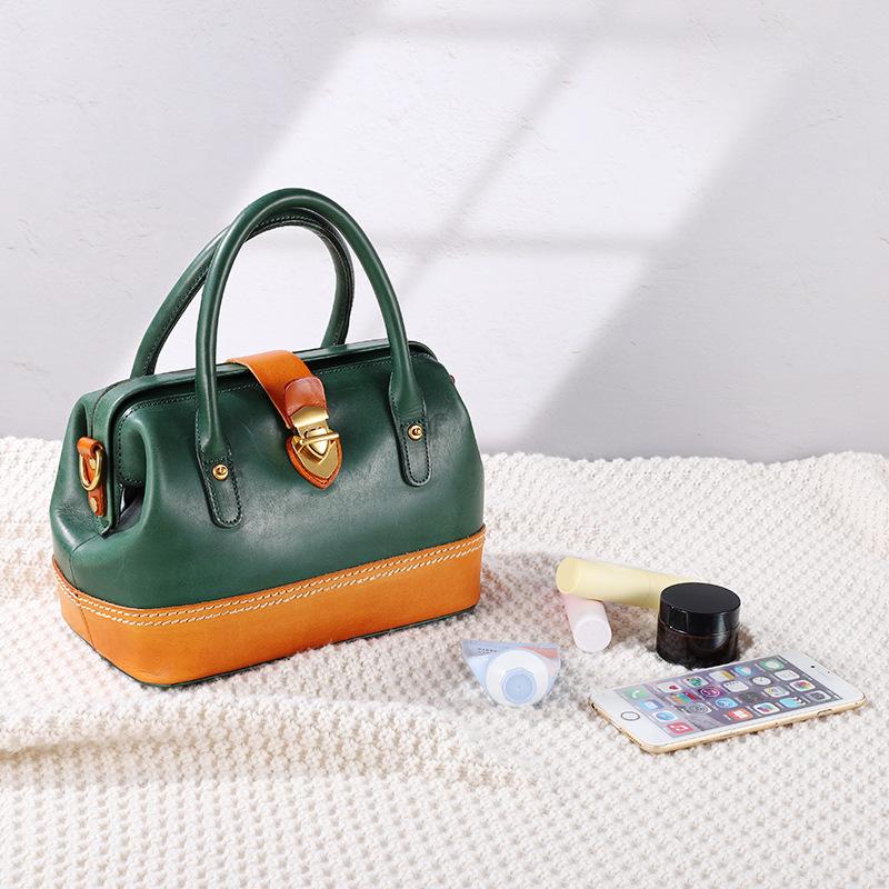 Retro Top Layer Cowhide Boston Women's Bag+large Capacity Genuine Leather Handbag Artistic Commuting Crossbody Bag