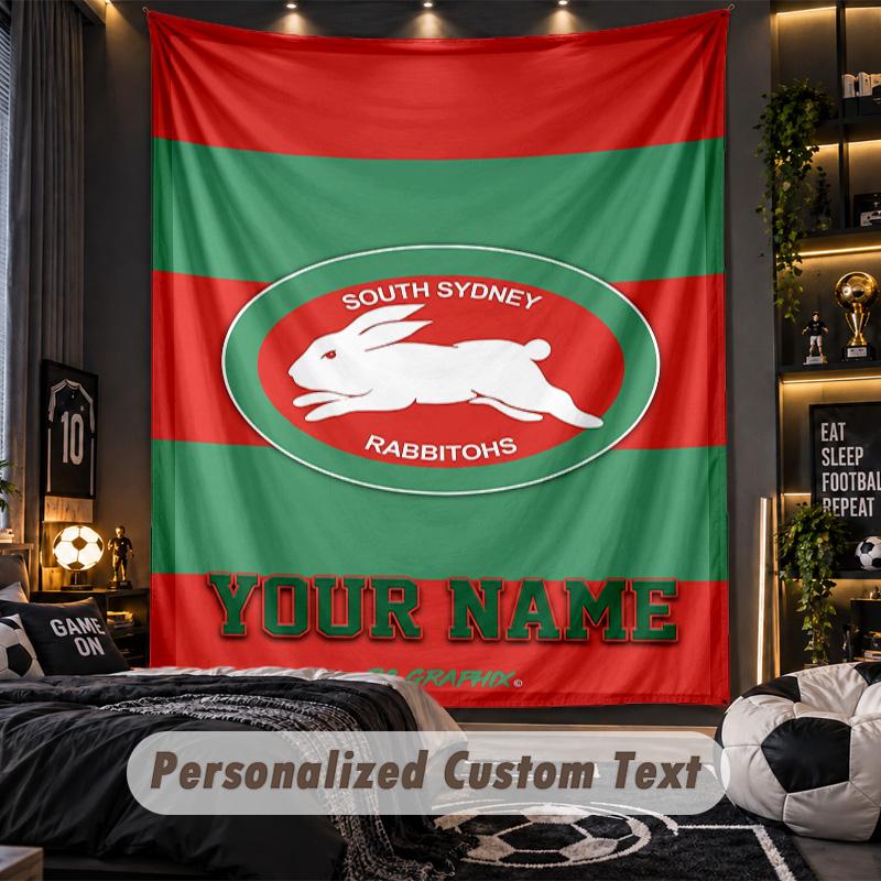 TapestrySouth Sydney Rabbitohs Custom Name Text Personalized Wall Hanging Tapestry Home Wall Decor
