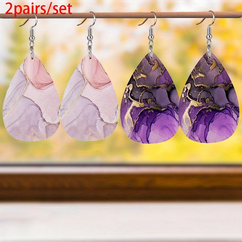 

Красочные серьги из ПУ кожи с мраморным узором для женщин, креативные модные серьги-капли, двусторонняя печать
