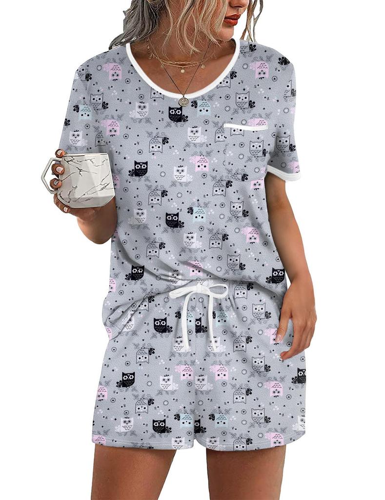 1116 European and American Summer New Fashionable Simple High-Quality Digital Print Short Sleeve and Shorts Loose Two-Piece Set