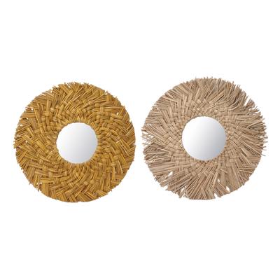 Straw Weaving Wall Mirror Retro Beautiful Woven Wall Hanging Mirror for Dorm Room Decoration