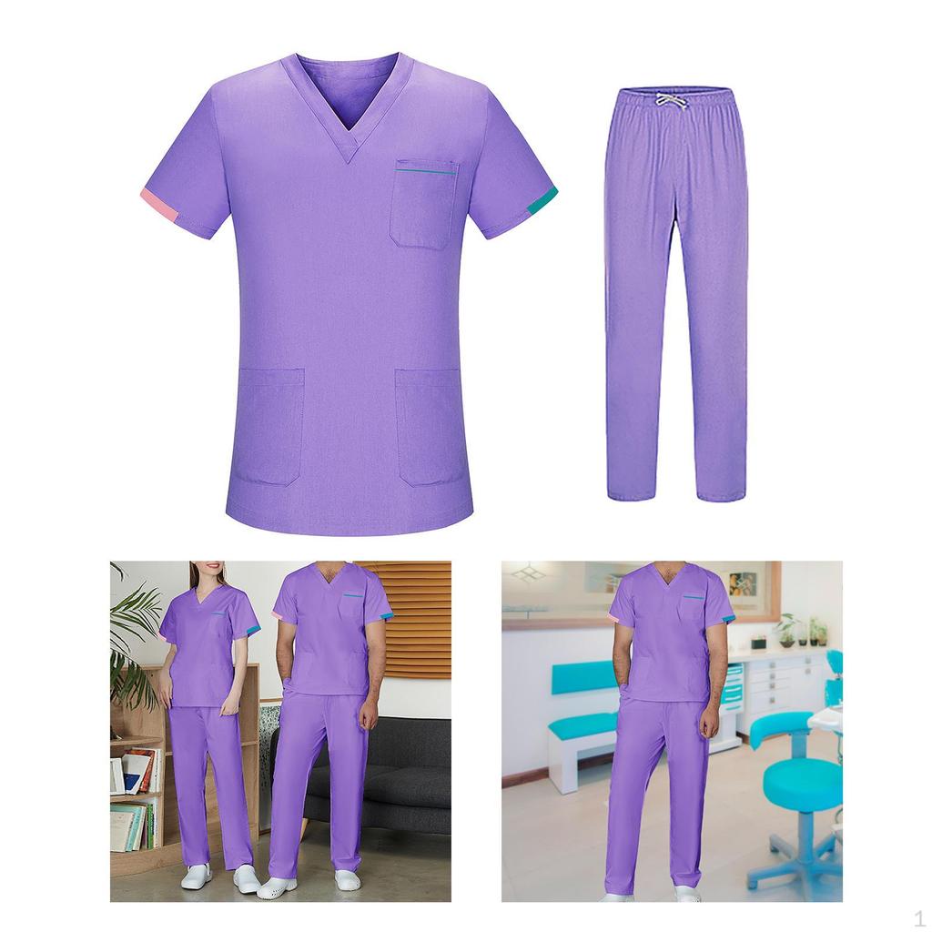 Nursing Uniform Scrub Set Work suits Nurse Top Pants V Neckline Short Sleeve Workwear for Healthcare