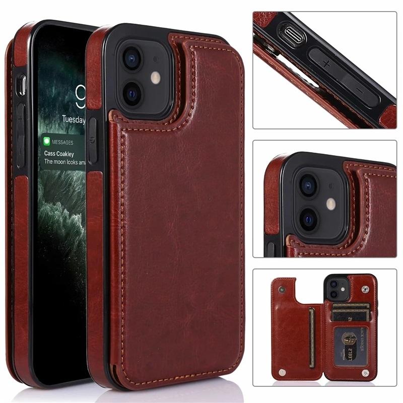 Leather Wallet Back Case for iPhone 11 12 13 14 15 16 17 Pro Max Mini Air XR XS 8 7 Plus SE Card Slots Holder Flip Cover