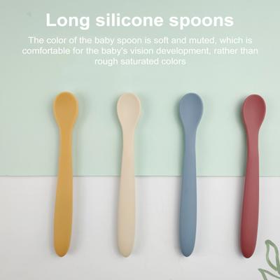 Food Spoon Long-handled Silicone Baby Feeding Spoon Heat-resistant Soft Tip Infant Training Spoon for Kids