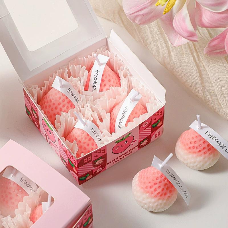 1/4Pcs Handmade Strawberry Shape Scented Candle - Aromatherapy Soy Wax Candle for Birthday, Wedding, Home Decor & Party Gift