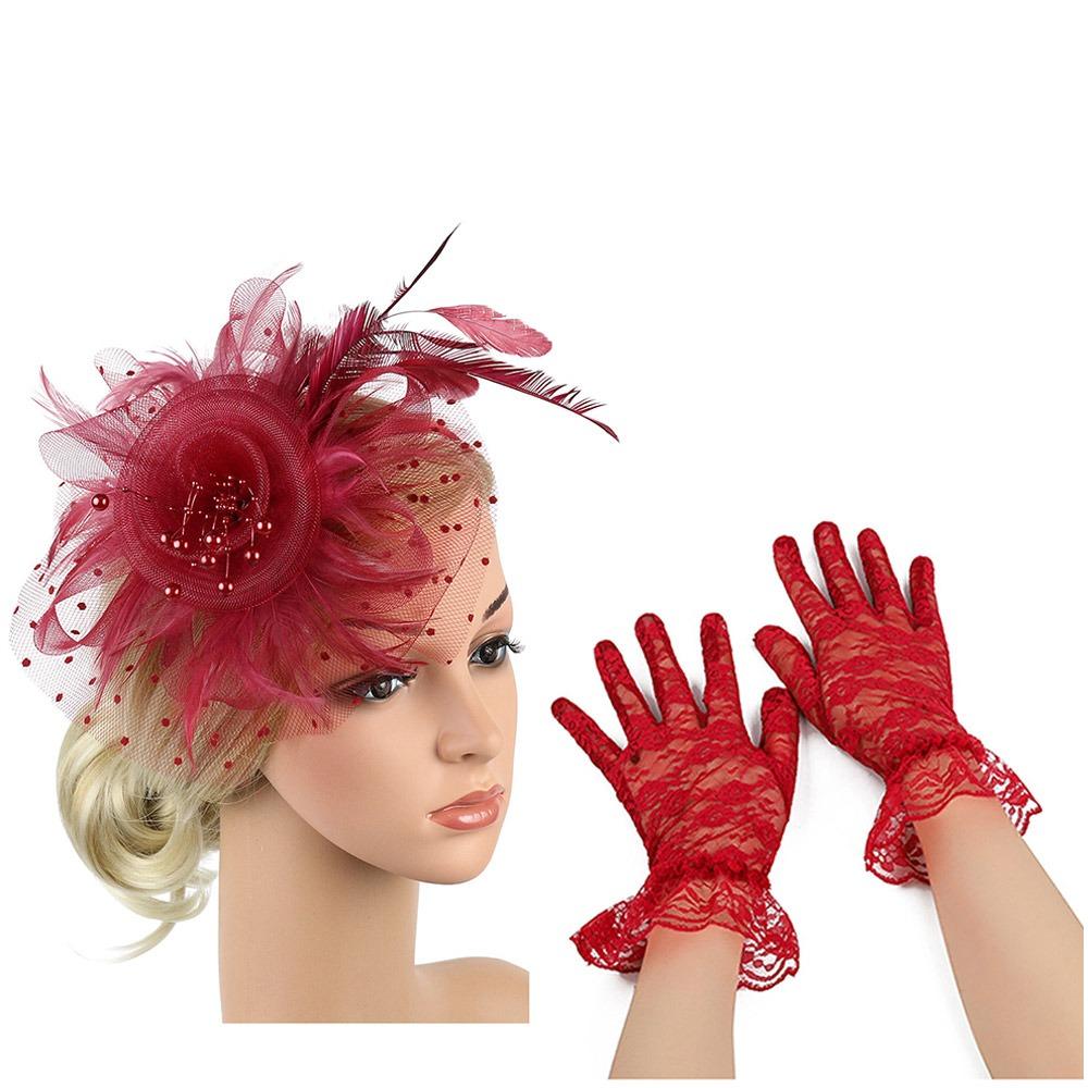 

Свадебная шляпка-фасинатор, сетка, цветок, повязка на голову для чаепития, винтажная повязка на голову в стиле Алисы, заколка для женщин, девушек вино красного