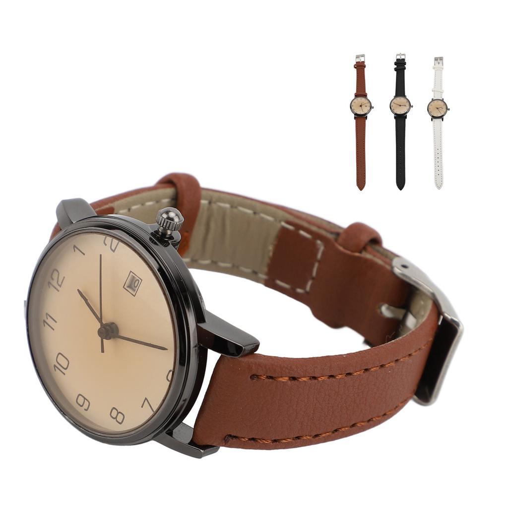 Women Simple Classic PU Leather Analog Quartz Watch Date Arabic Numerals Vintage Casual Watch for La
