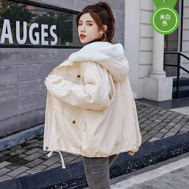 Women's Autumn/Winter Fleece-Lined Thickened Korean-Style Loose, Versatile, Casual and Stylish Lamb Wool Student Cotton Coat