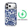 Blue & White Floral MotifFor Magnetic Phone Case for IPhone 17 16 15 14 13 Pro Max Plus Single Double-layer Tough Case