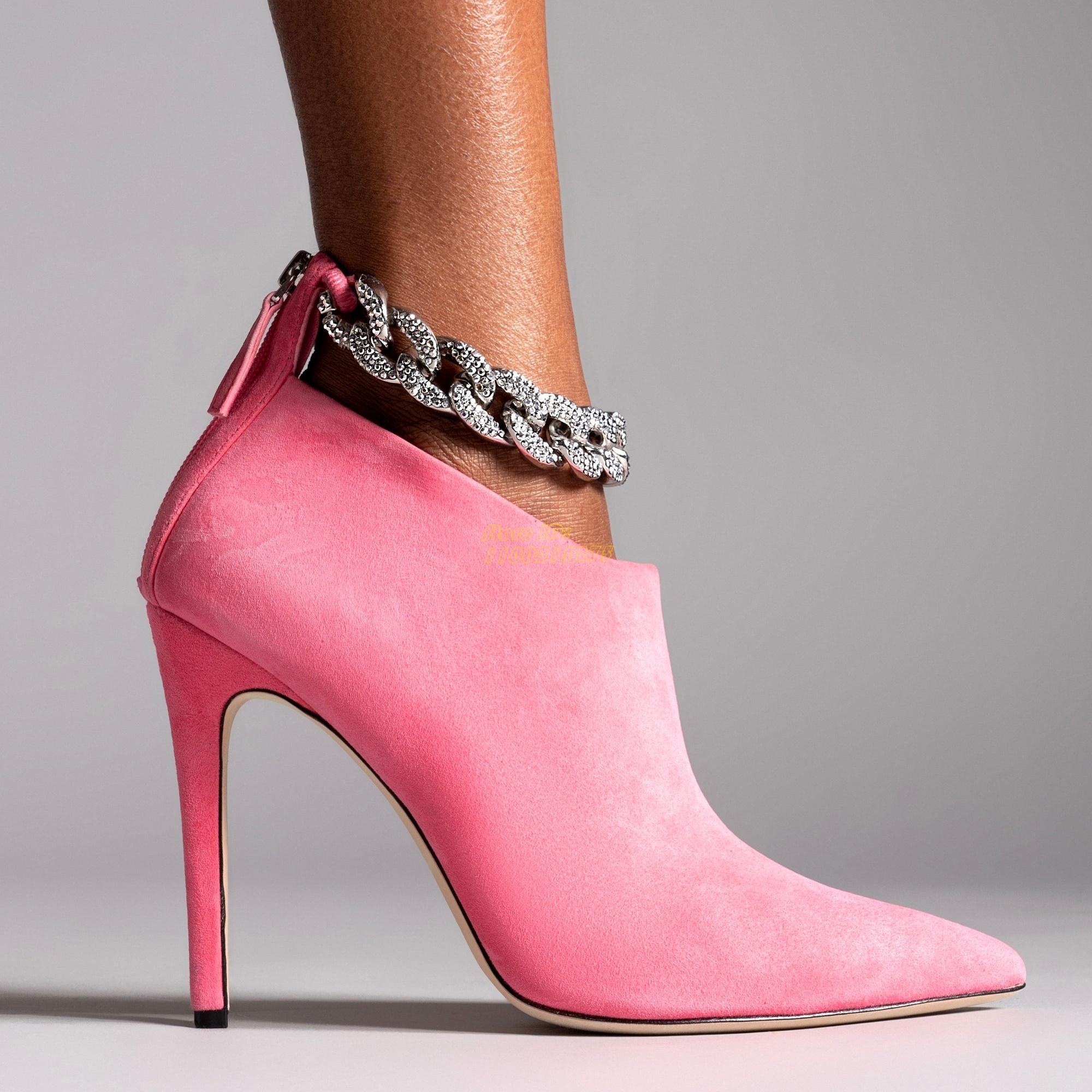 

Чорні замшеві ботильйони на шпильці з металевим ланцюжком, застібкою-блискавкою, однотонно-рожеві, модні осінні жіночі туфлі ручної роботи 2025 року 45 рожевий