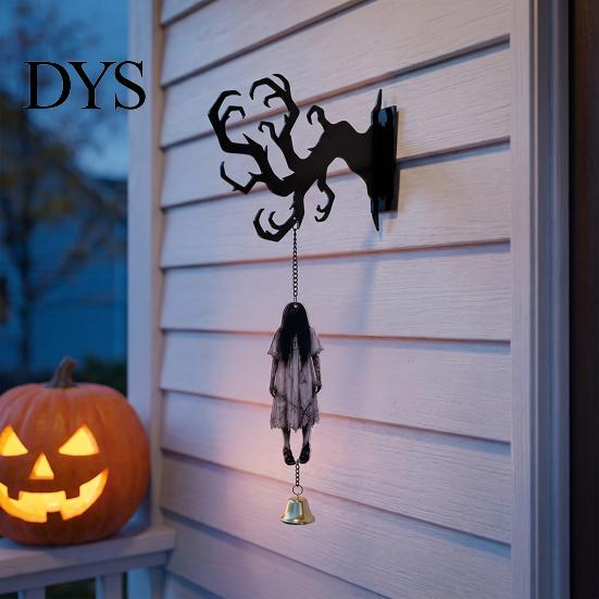 Spooky Entrance Hall Accents Halloween Welcome Sign, Wall Mount 2D Acrylic Hanging Decor with Bell, Door Bell Decorations Gothic Black Cat Creepy