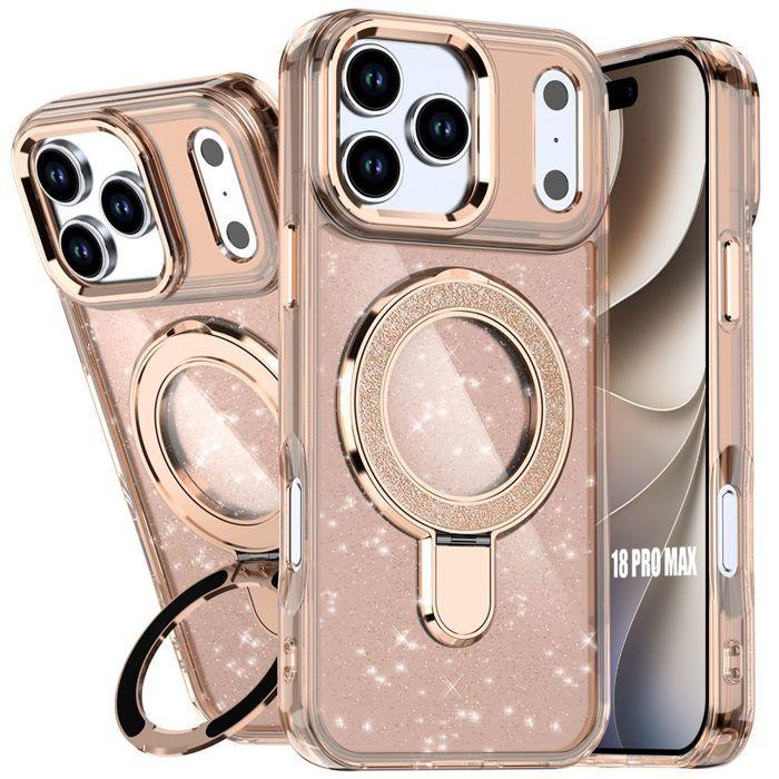 Coque pour iPhone 18 Pro Max, Protection Scintillante avec Cercle Magnétique Ajustable - Doré