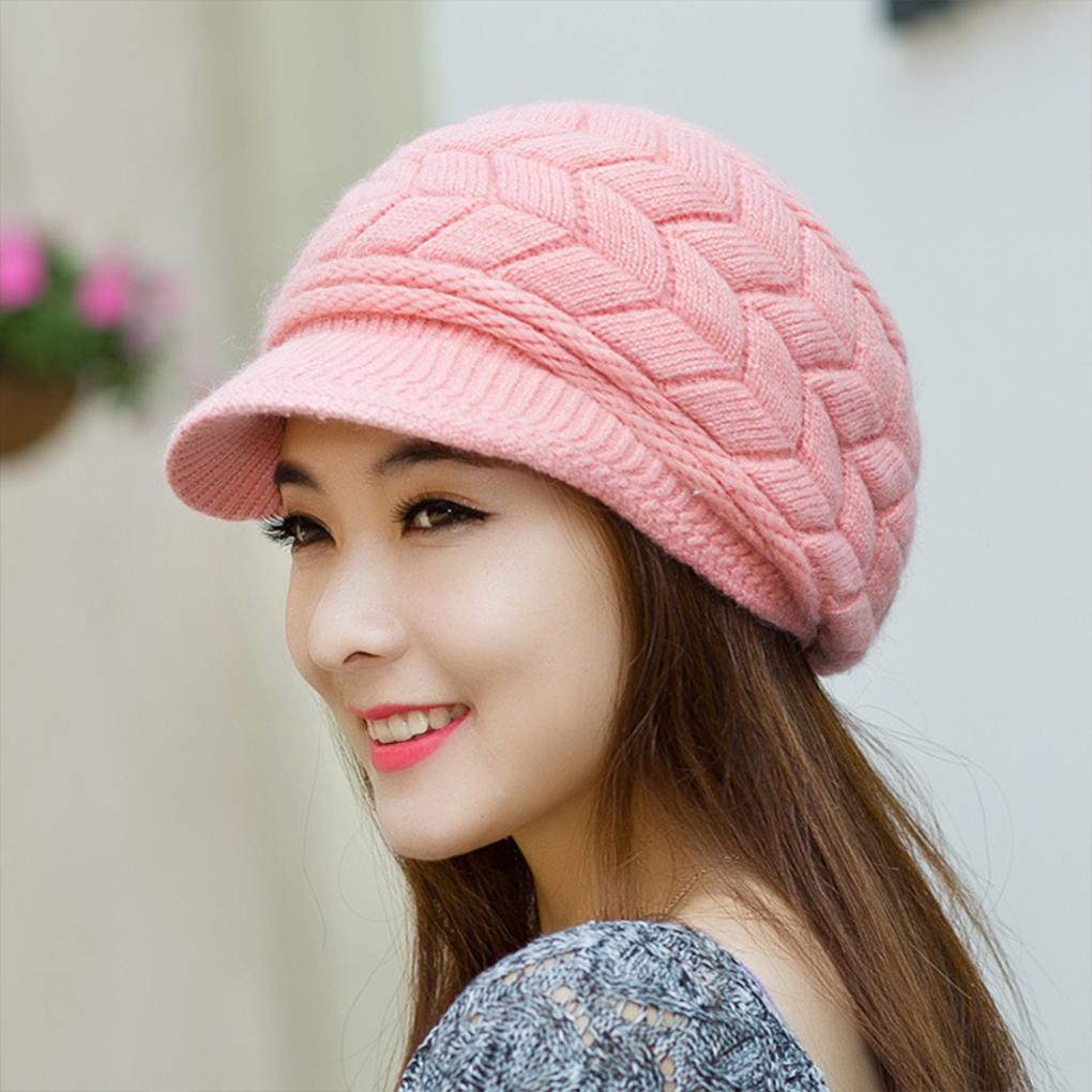 Knit Peaked Hat Hair Womens Clothing Accessories Cap Autumn Casual Stretchy Plush Lining Warm Solid Color Comfortable