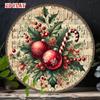 Vintage Christmas Metal Tin Sign Round Wall Art Rustic Holiday Decor