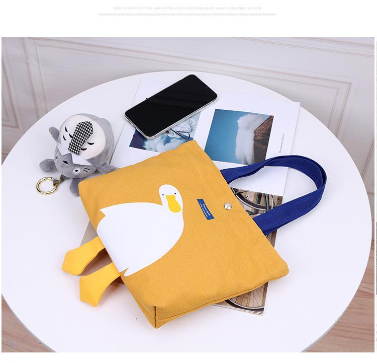 Japan And Korea Cute Duck And Duck Canvas Bag Casual Handbag Student Bag Shoulder Portable Tote Storage Bag