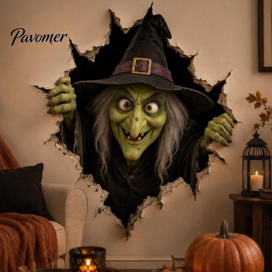 Festive Room Wall Accents 3D Break-in Halloween Sticker, Realistic Haunted House Decal, Removable Horror Theme Photo Background PVC Mural for