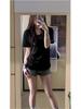 Women's Pink V-Neck Short-Sleeve T-Shirt - Summer 2026 Korean Style, Loose Fit, Slimming, Versatile Plain Color Half-Sleeve Top