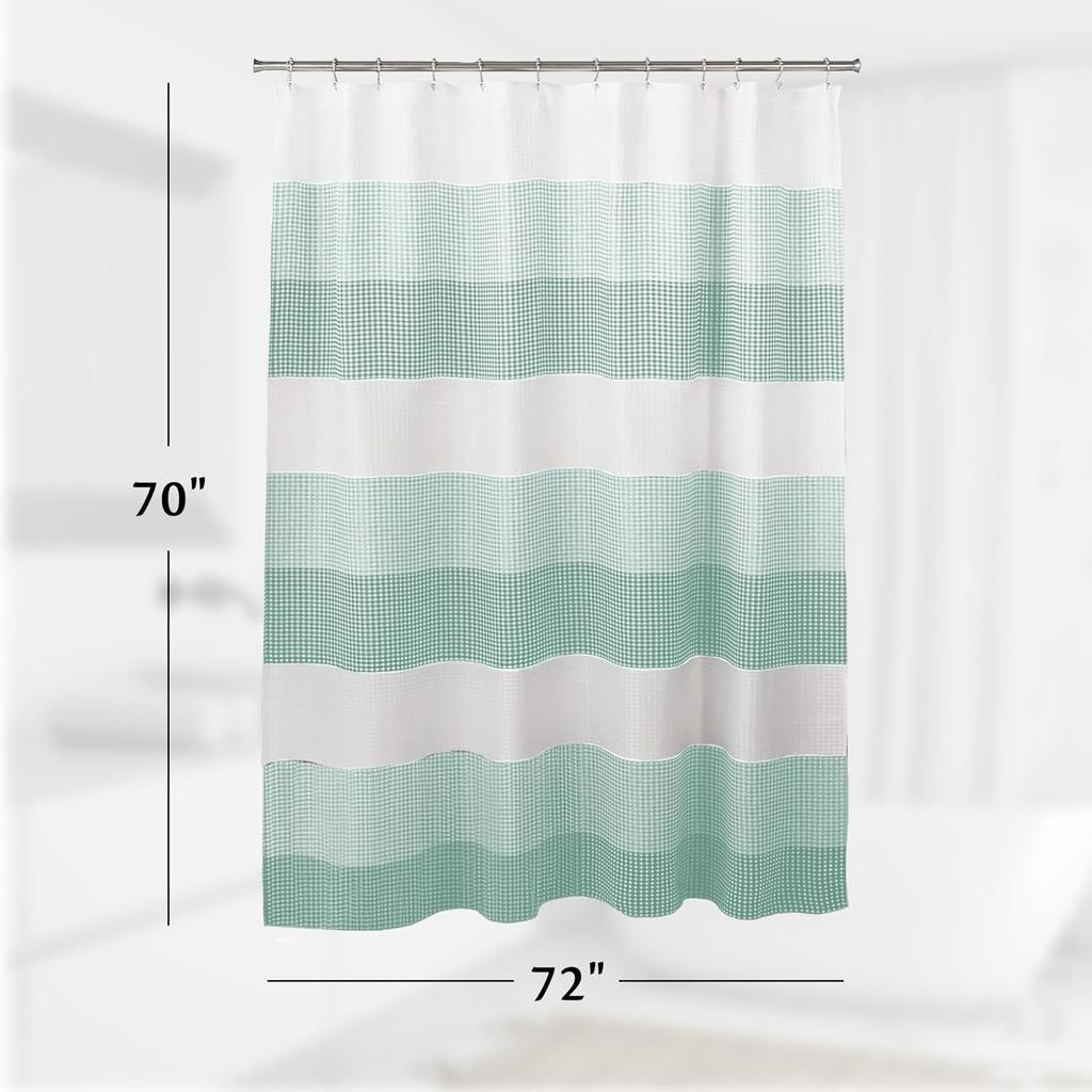 Waffle Waterproof Shower Curtain, Green Stripe Decorative Shower Curtain With Hooks, Waterproof Fabric Bathroom Shower Curtain