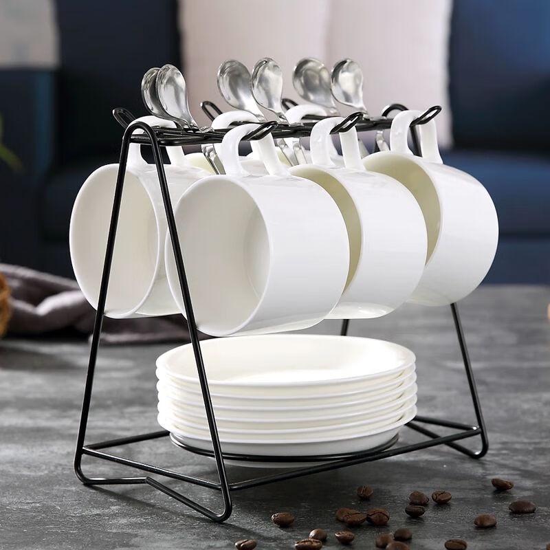 

Golden Rimmed Ceramic Coffee Cup Set with Rack
