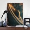 Ringed Planet in Space Tin Plaque Poster Customized Wall Art Retro Vintage Metal Signs for Man Cave Room Decoration Coffee Bar