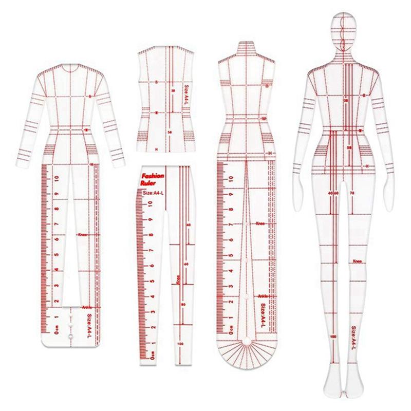 A20F-Mode-Illustrationslineal Skizzenvorlage Nählineal Humanoide Muster Messen Kleidung Langlebig B