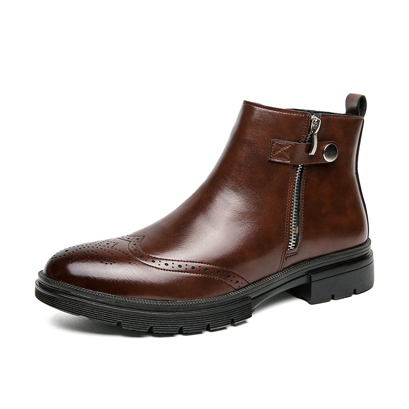 

Fashion British Style Mens Ankle Boots Casual Leather Shoes Side Zipper Wedding Dress Chelsea Boots Soft Man Business Shoes Brogue Shoes 46